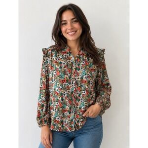 LC Lauren Conrad Women's Button Front Floral Blouse Top Size XL